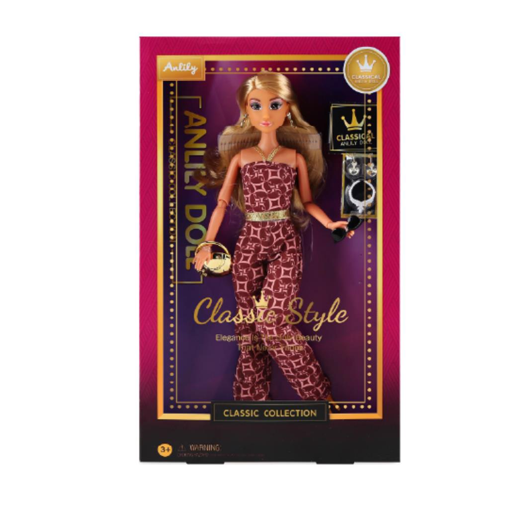 Anlily Classic Style Fashion Doll – Burgundy Jumpsuit Edition with Accessories